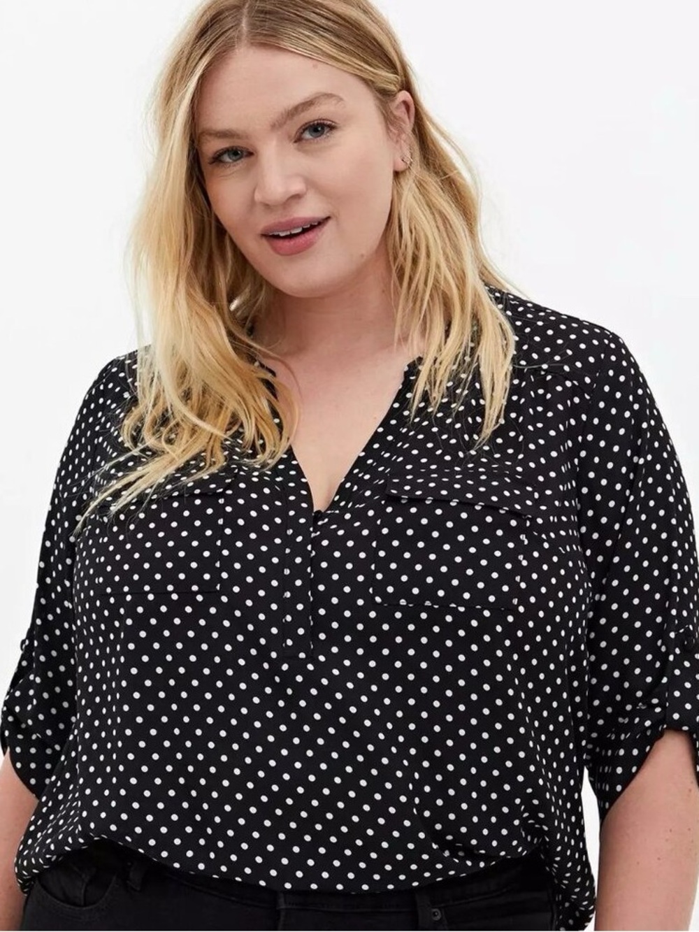 NWT Torrid Harper Georgette Black & White Polka Dot 3/4 Sleeve Blouse